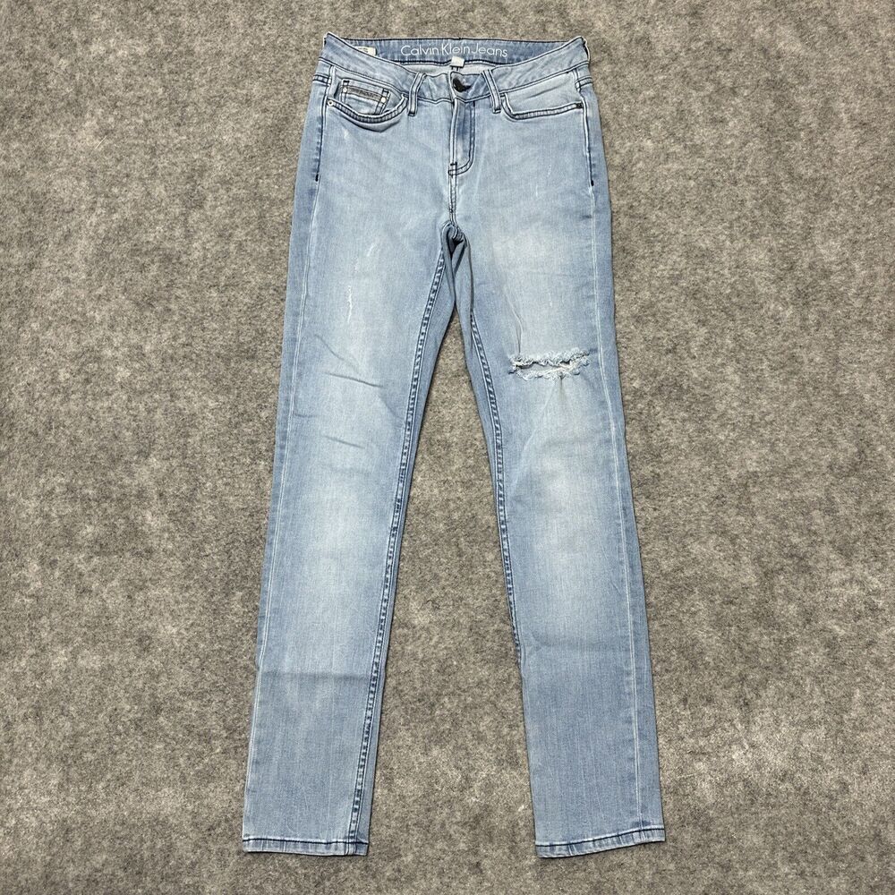 Calvin Klein Ultimate Skinny Women's Distressed Jeans Size 27x30 Blue Light Wash